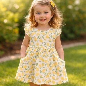 Cat & Jack Toddler Girls' Yellow Lemon Print Cotton Dress Size 3T